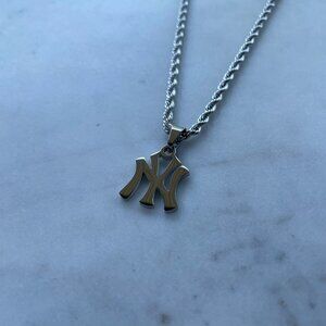 Silver New York Necklace - NY Yankee 3mm Rope Necklace - Gift for Her Valentines